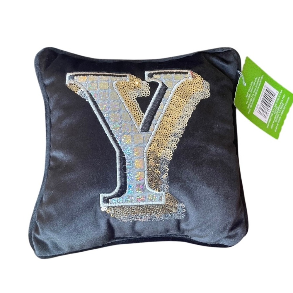 Ashland Color Pop Black Velvet Initial Y Sequin Decorative‎ Pillow 8x8 NWT